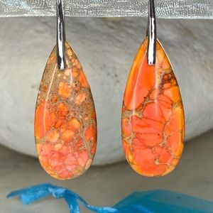 Jasper Stone Earrings - Seaglass and Coral